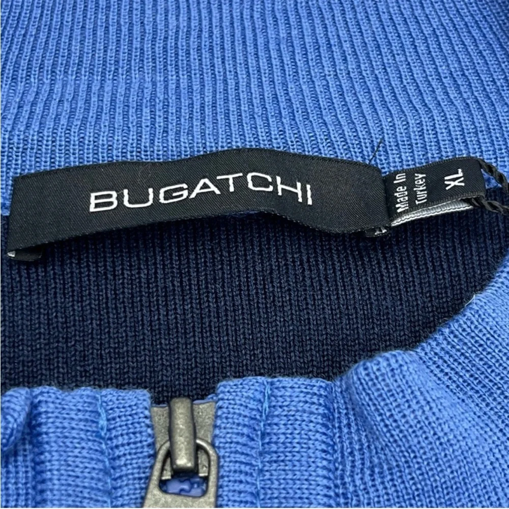 Bugatchi Quarter Zip 100% Merino Wool XL Navy Blue Long Sleeve Sweater NEW *FLAW